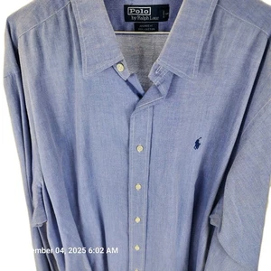Polo Ralph Lauren Andrew Shirt Men's 17.5 36/37 Blue Collard Pony Y2K Preppy LS - Picture 1 of 7