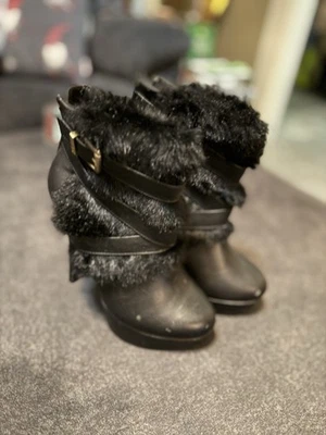 Botas de piel sintética plataforma negra cuero negro para mujer talla 7 Foto 1 de 2