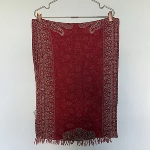 Pottery Barn 100% Wool Table Runner 18x108" Red Floral Paisley Fringe Home READ* - Picture 1 of 10