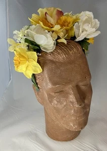 Floral Headband Daffodils Yellow White Orange Silk Flowers - Picture 1 of 7