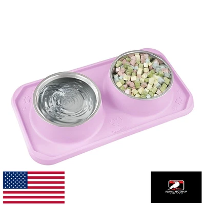 Миски для еды и воды для кошек Gentledog, нержавеющая сталь, нескользящие, розовые/фиолетовые - Изображение 1 из 4