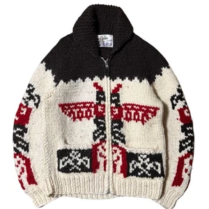 KANATA Cowichan Pullover Reißverschluss Totempfahl Donnervogelmuster 100% Wolle Kanada - Bild 1 von 24
