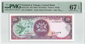 TRINIDAD & TOBAGO 20 Dollars 1985, P-39a, Sign: Bobb, PMG 67 EPQ Superb Gem UNC - Picture 1 of 2