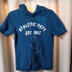 aeropostale short sleeve hoodie blue size large - Picture 1 of 4
