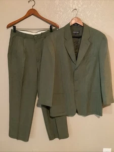Structure 2pc Suit 100% Silk Green Jacket Small 42 Pants 31/32 90s Baggy Pleated - Picture 1 of 18