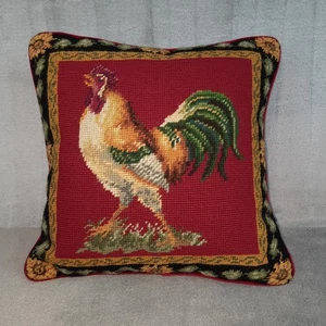 Nadelspitze Hahn Wolle Überwurf Kissen rot Samt Rücken Bauernhaus Land 13"x13" - Bild 1 von 19