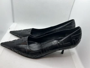 FENDI Monogram Women’s Black Leather Heels Shoes Size 37 Brand New Authentic - Picture 1 of 12
