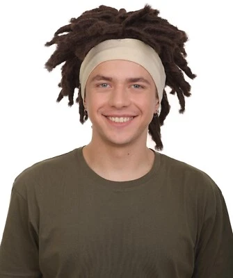 Peluca y diadema marrón animada de superhéroe de 6 rastas para hombre adulto HM-1530 Foto 1 de 4