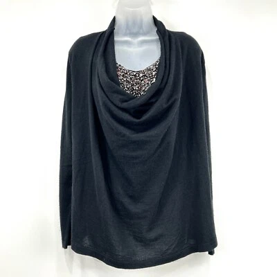 Cashmere Sweater Women's L Black Silk Beads Whimsigoth Glam Cowl Neck Holiday - Image 1 of 4