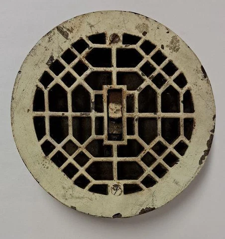 Antique Geometric Cast Iron Round Floor Grate Heat Vent Register Cover Cover