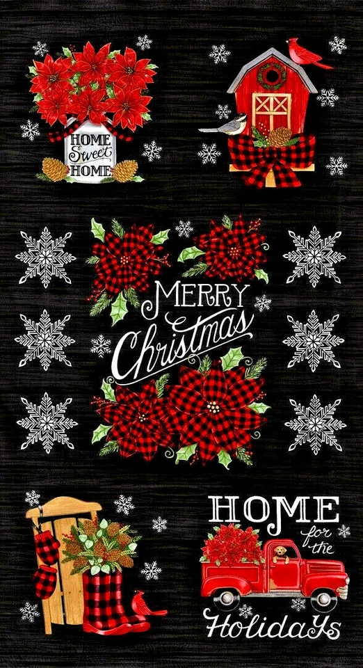 MODA FABRICS #56000 13"Home Sweet Holidays" Black PANEL BTP - Image 1 of 1