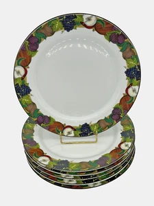 DANSK Dinner Plates Cornucopia White Center Fruit Vegetable Rim Portugal Set~2 - Picture 1 of 8