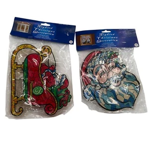 Vintage Santa Sleigh Lighted Christmas Decoration Set With Miniature Lights 8 a - Picture 1 of 12