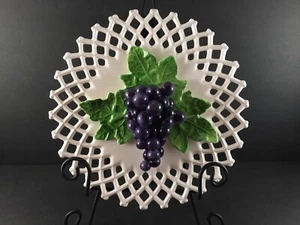 Vintage Norcrest Decor Lattice Wall Hanging Plate w/Grape Cluster & Leaf Japan - Picture 1 of 9