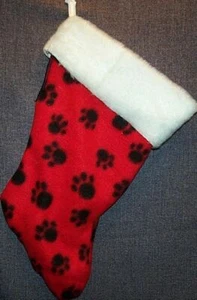 Medias de Navidad totalmente forradas hechas a mano con estampado de patas corazones mascotas perro gato - Imagen 1 de 1
