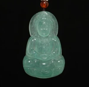30G Chinese Natural Green Jadeite Jade Pendant w/Guanyin Buddha - Picture 1 of 8
