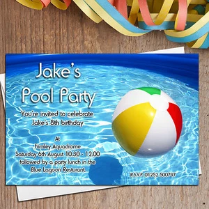 10 Personalised Girls Boys Swimming Pool Birthday Party Invitations Invites N17 - Picture 1 of 1