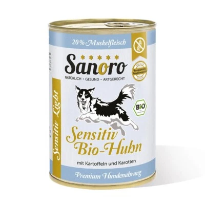 12 x 400 g Sanoro Sensitiv Bio Huhn mit Bio-Gemüse für Hunde mit Leishmaniose - Bild 1 von 4