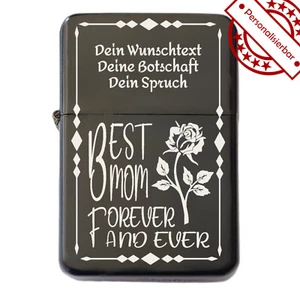 Benzinfeuerzeug Schwarz mit Gravur BEST MOM, Sturmfeuerzeug, Feuerzeug - Picture 1 of 5
