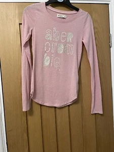 ABERCROMBIE GIRLS PINK LONG SLEEVED T SHIRT SPARKLY LOGO SIZE L IMMACULATE - Picture 1 of 5