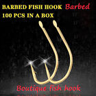 100 PCS Box Of Gold Barbed Hooks 1#- 12# Angler's Essentials Boxed Set Multi- ny