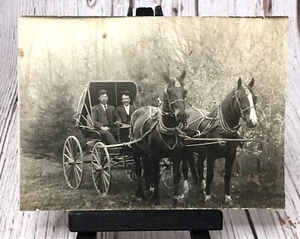 Horses Buggy 2 Men Vintage RPPC Postcard - Picture 1 of 4
