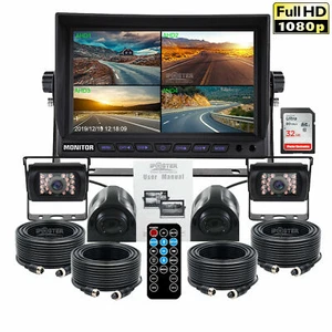 HD 9" DVR Quad Monitor 4x 4CH Realtime Reversing Side Recording CCD Camera Truck - Picture 1 of 12
