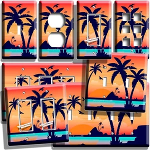 TROPICAL ISLAND PALM TREES LAGOON SUNSET LIGHT SWITCH OUTLET WALL PLATE HD DECOR - Picture 1 of 34