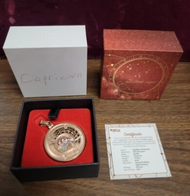 Moneda de plata signo zodiacal Camerún 2021 500 francos con oro rosa en bisel Capricornio Foto 1 de 4