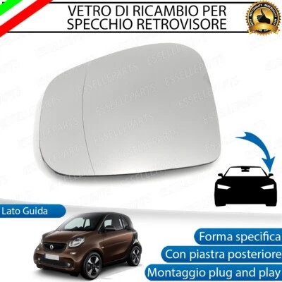 SPECCHIETTO SMART FORTWO 453 VETRO SPECCHIO SINISTRO RETROVISORE LATO GUIDA - Immagine 1 di 4