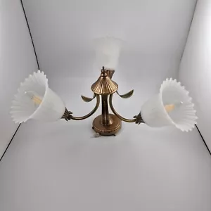 Lámpara colgante de techo vintage - pantalla de flores de latón y vidrio opaco - en muy buena condición - Imagen 1 de 8