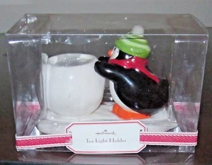 New Boxed Hallmark Christmas Penguin Tea Light Candle Holder - Picture 1 of 5