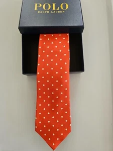 Ralph Lauren Etiqueta Púrpura | Corbata de Seda Pura - Lunares Naranja - Imagen 1 de 6