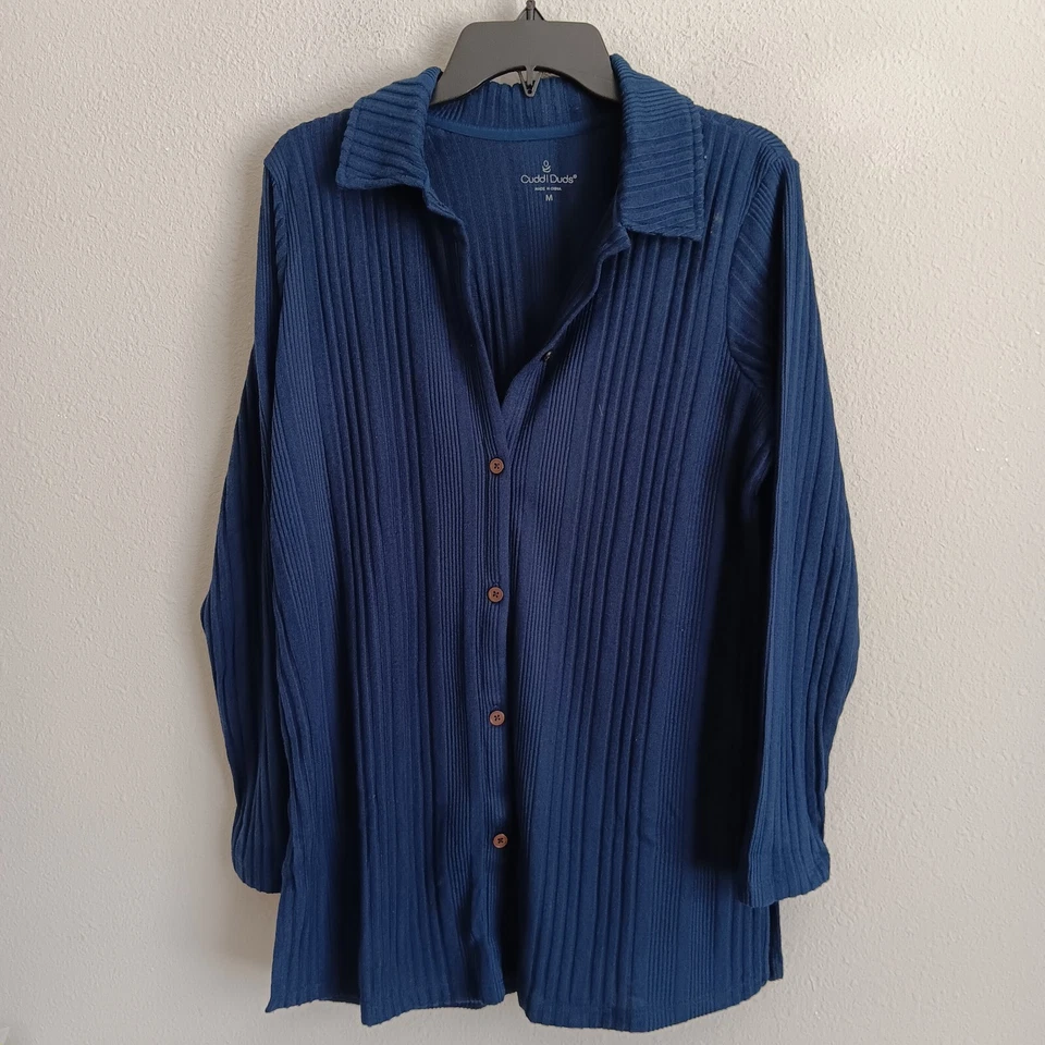 Cuddl Duds Regular Comfort Rib Pajama Top - Navy Sz Medium a65374 - Image 1 of 3