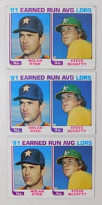 1982 TOPPS BASEBALL 3 CARD LOT '81 ERA LDRS RYAN / McCATTY CARD #167 (lot #D35) - Picture 1 of 5