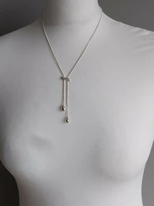 La Redoute Silver Tone & Diamante Lariat Necklace 30cm - Picture 1 of 12