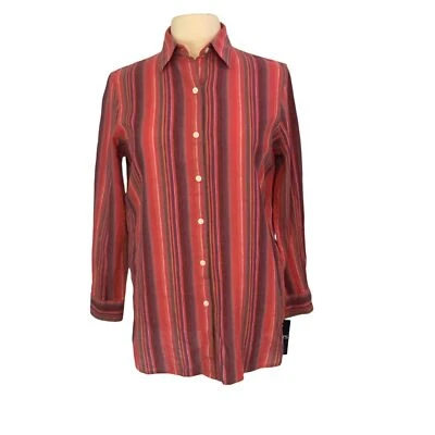 Camisa occidental Chaps para mujer Dusty Lane a rayas con botones delanteros, roja, pequeña nueva con etiquetas Foto 1 de 4