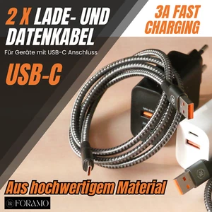 2 x USB C SCHNELL Ladekabel Datenkabel für Samsung Xiaomi 3A Fast Charge - Bild 1 von 9
