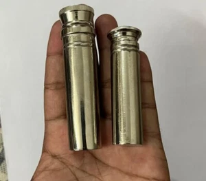 Victorian Style Miniature Brass Nickel Plated Gun Powder Big & Small Bottle - Picture 1 of 9