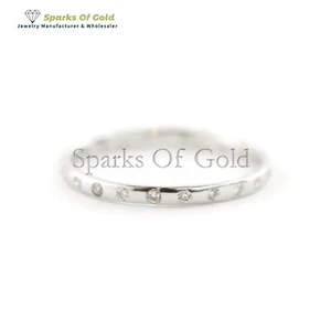 Flush Set Diamond Stackable Ring 14k Solid White Gold Fine Jewelry Gift For Her - Picture 1 of 4