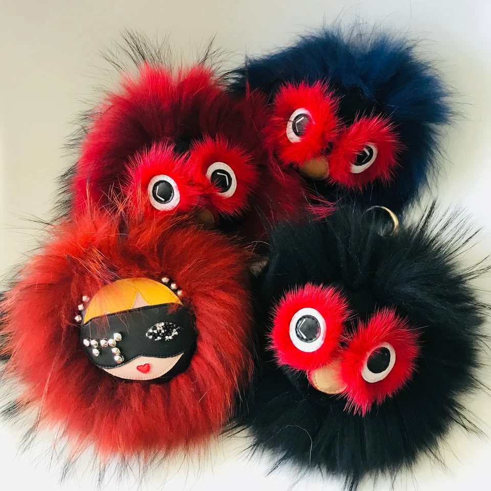 Bolso de Monstruo de Piel de Zorro Real Dije Pom Pom Piel Bola Coche Teléfono Bolso Llavero Colgante Foto 1 de 1