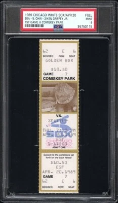1989 PSA 9 FULL TICKET KEN GRIFFEY JR. 1st GAME COMISKEY CHICAGO DEBUT MARINERS  - Image 1 of 2