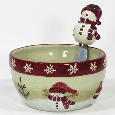 St. Nicholas Square WINTER WISHES 16 oz Juego de tazones y esparcidores 2 piezas muñeco de nieve Nuevo en caja Foto 1 de 4