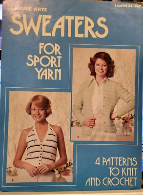 Leisure Arts, Knit and Crochet, Sweaters for Sport Yarn, 4 Patterns, Leaflet #54 - Image 1 of 4