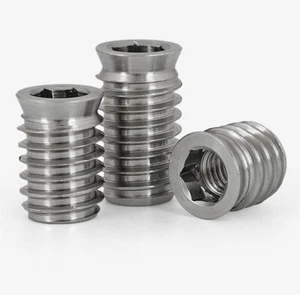 M6 M8 M10 Stainless Steel Furniture Nut Hex Flat Head Screw Threaded Wood Insert - Picture 1 of 12