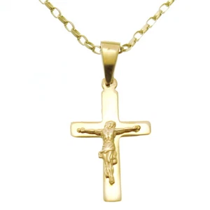 9ct Gold Crucifix Cross Pendant Necklace with 18" Gold Chain and Gift Box - Picture 1 of 5