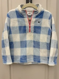 Vineyard Vines Little Girls 3T Buffalo Blue Check Snap-Packet Sherpa Pullover - Picture 1 of 5