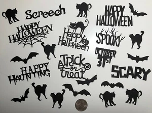 24 pc. Silhouette  Halloween Theme Die Cuts, Bats, Cats & Words-Any Color - Picture 1 of 1
