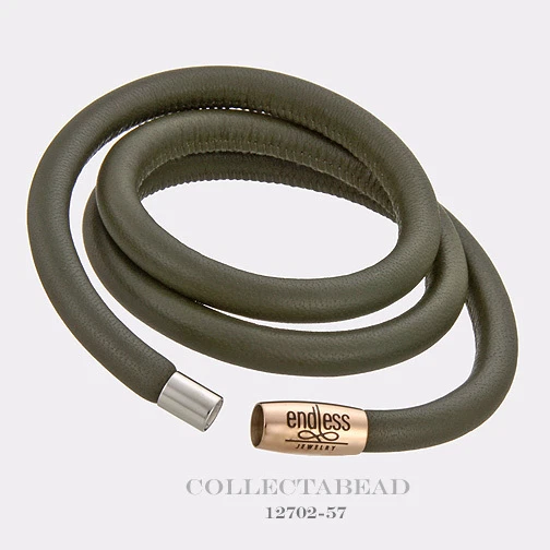 Authentic Endless Rose Gold Plated Green Triple Leather Bracelet 7.5" 12702-57 - Image 1 of 1