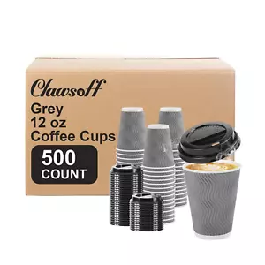 500 Pack Coffee Cups with Lids 12Oz, Disposable Insulated Ripple Wall to Go P... - Picture 1 of 8